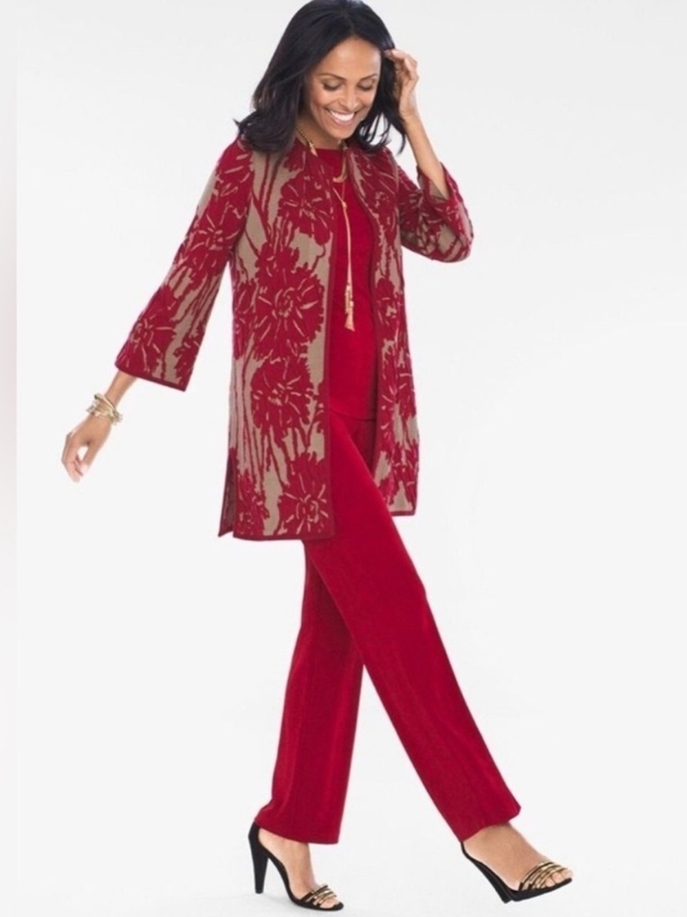 Chico's Travelers Collection Exploded Floral KIMONO DUSTER Sz 0 (US Sz Small)